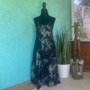 Free people midi black floral tiered dress